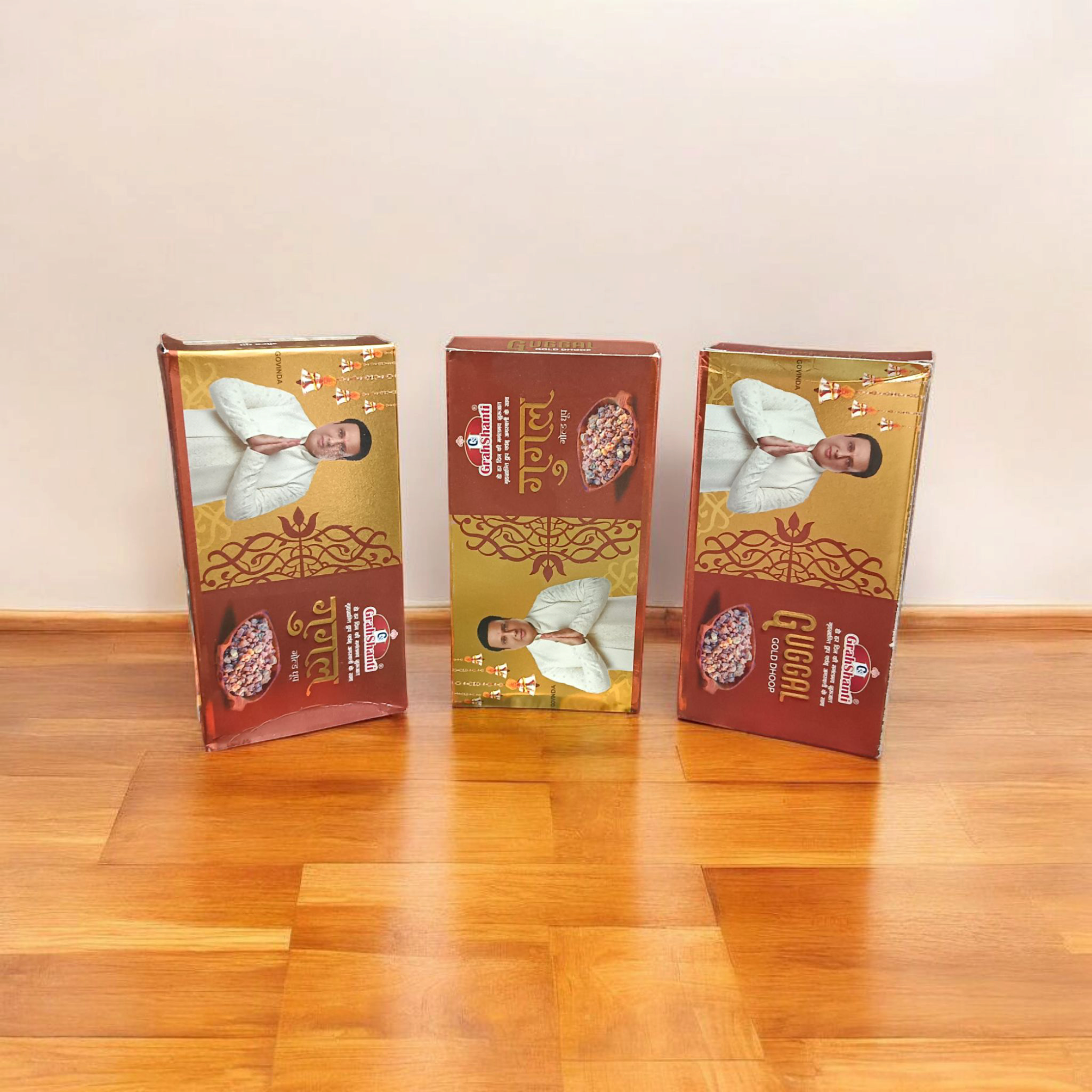 Premium Guggal Gold Dhoop pack for Grahshanti, with a soothing and long-lasting fragrance, ideal for pooja, Hawan, and spiritual rituals