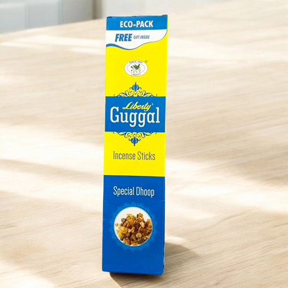 Premium Guggal Incense Sticks with soothing aroma for purifying your space, enhancing focus, and promoting peace. Free gift inside.