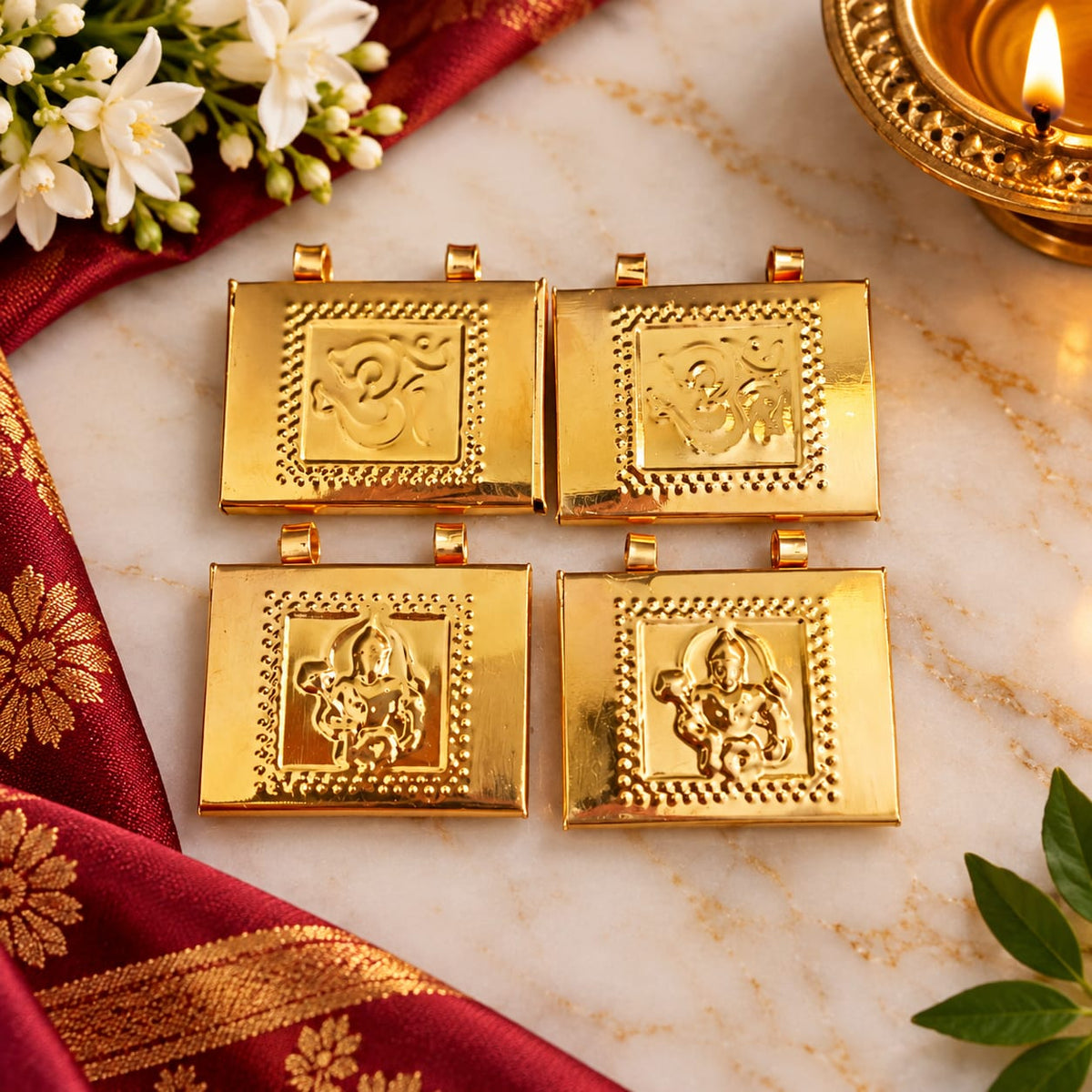 Premium copper Hanuman Ji and Om Taweez pendant set of 6 for daily religious wear and spiritual devotion

