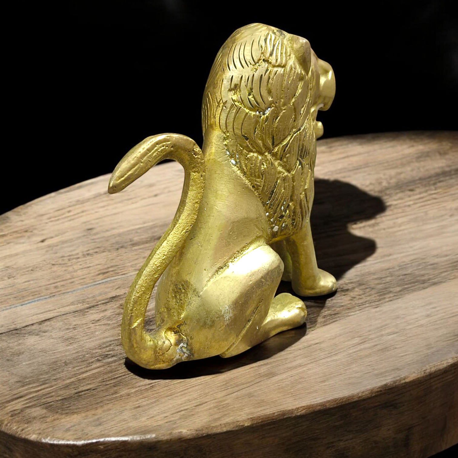 Pure Brass Lion Idol designed for table and temple decor, symbolizing strength, courage, and protection."
