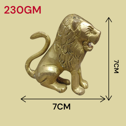 Pure Brass Lion Idol designed for table and temple decor, symbolizing strength, courage, and protection."