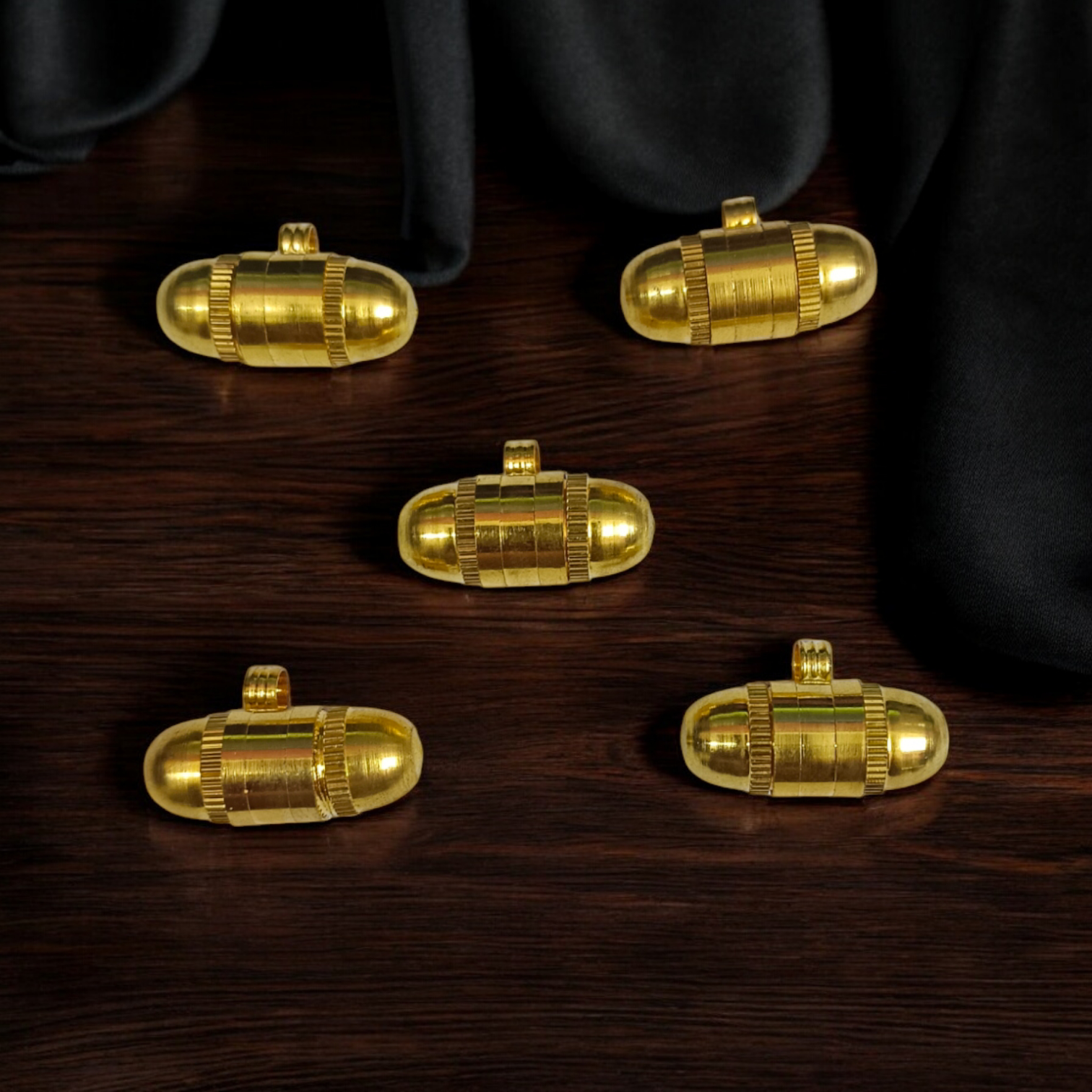 Pure Copper and Golden Metal Stylish Taweez set of 5 with free Bhojpatra Sheet for spiritual protection and prosperity.