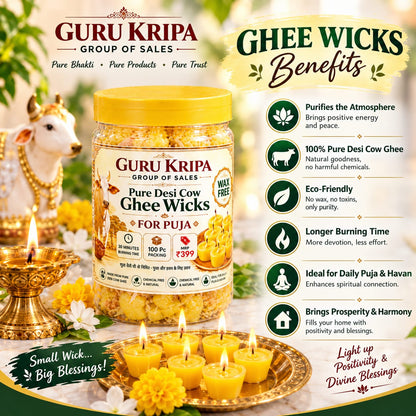 Pure Cow Ghee Diya Batti 100 Ready-to-Use Wax-Free Ghee Wicks for Puja