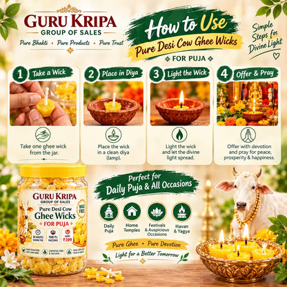Pure Cow Ghee Diya Batti 100 Ready-to-Use Wax-Free Ghee Wicks for Puja