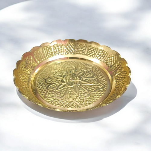 Brass Plate for Mandir | Puja Thali with Flower Design – Gurupujan