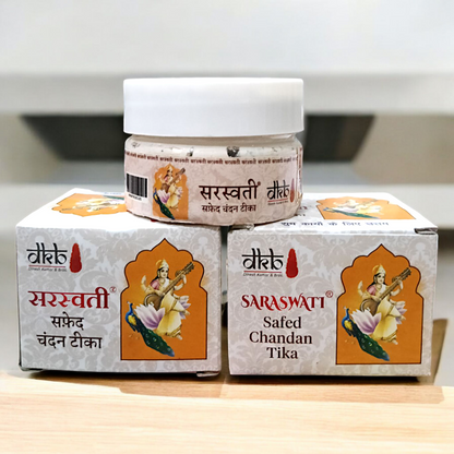 Pure sandalwood paste (Safed Chandan Tilak) for applying a sacred tilak during religious rituals, offering a long-lasting fragrance and cooling effect.