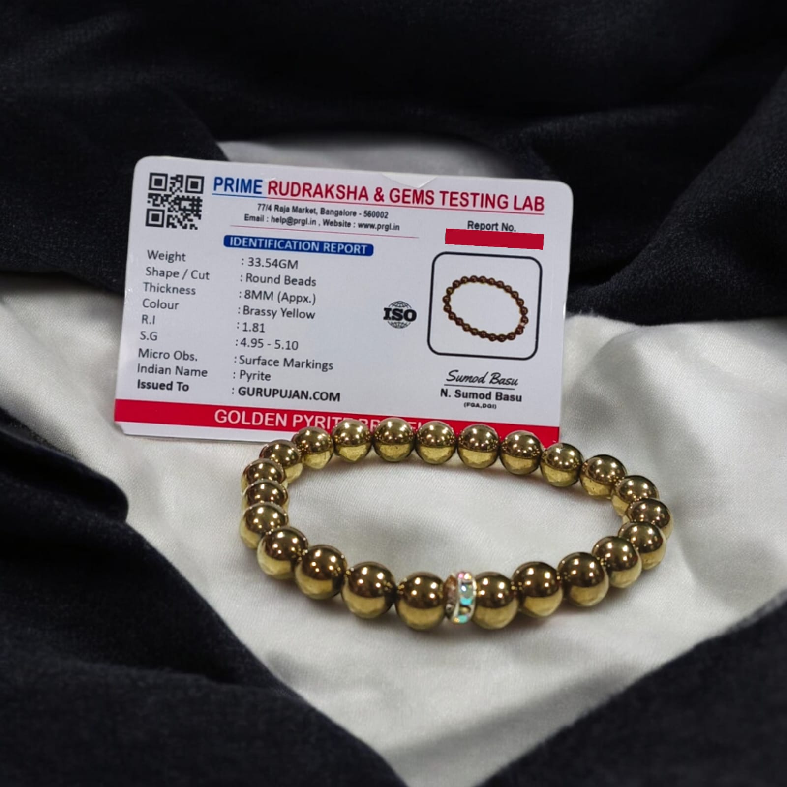 Pyrite Bracelet crafted with natural golden Pyrite beads, 8MM in size, stretchable design, certified for authenticity and confidence enhancement.