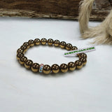Pyrite Bracelet crafted with natural golden Pyrite beads, 8MM in size, stretchable design, certified for authenticity and confidence enhancement.