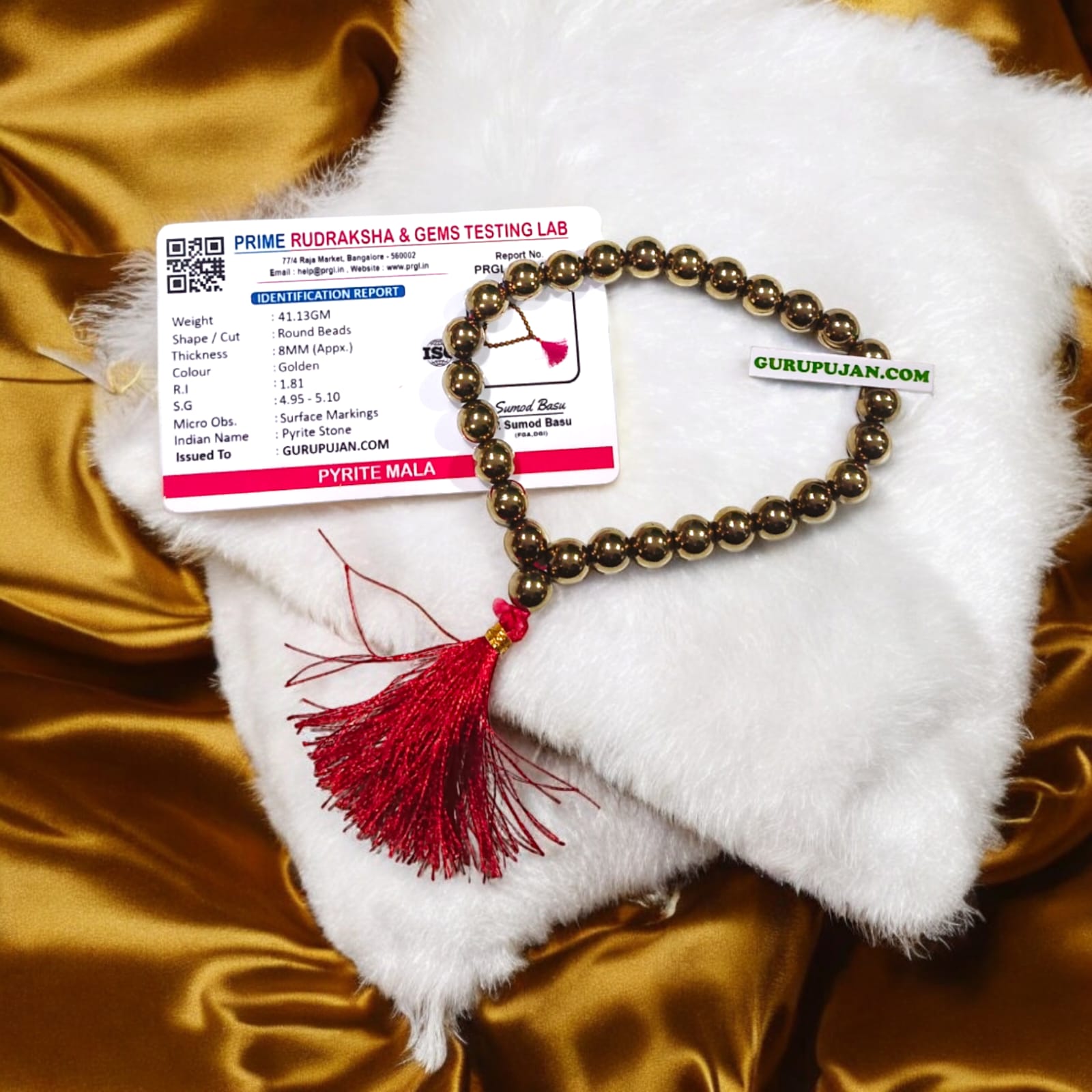 Pyrite Mala 27+1 beads made from natural Pyrite stones, designed to build confidence and strengthen willpower.