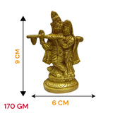 Radha Krishna Brass Idol with intricate detailing, showcasing Lord Krishna playing the flute and Radha in a loving pose.
