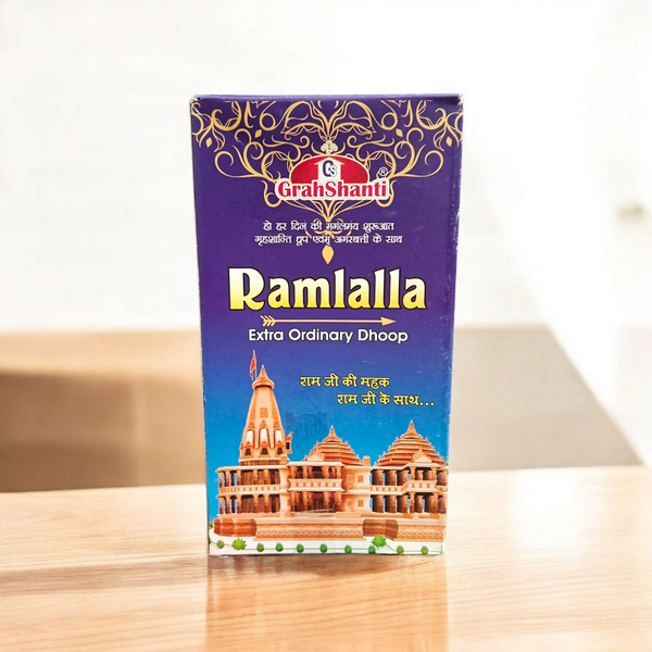Ramlalla Extra Ordinary Dhoop by Grahshanti, 4-month pack, featuring aromatic incense sticks with a divine fragrance for pujas and meditation