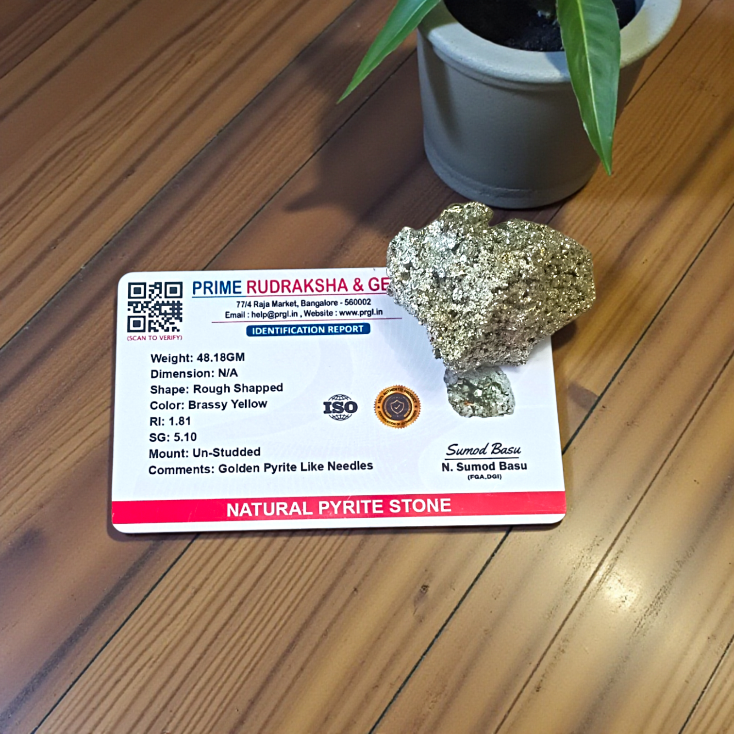 Raw Natural Pyrite Stone Certified Crystal Cluster for Wealth, Protection, and Healing