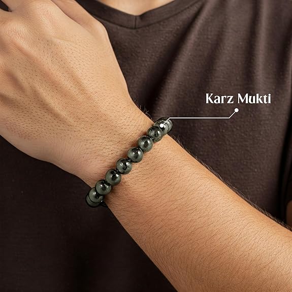 Raw Pyrite Bracelet with 6-7MM natural golden pyrite beads, stretchable and handmade, placed on a white background.