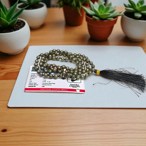 Raw Pyrite Mala  – Natural Lab-Certified Beads for Abundance & Protection
