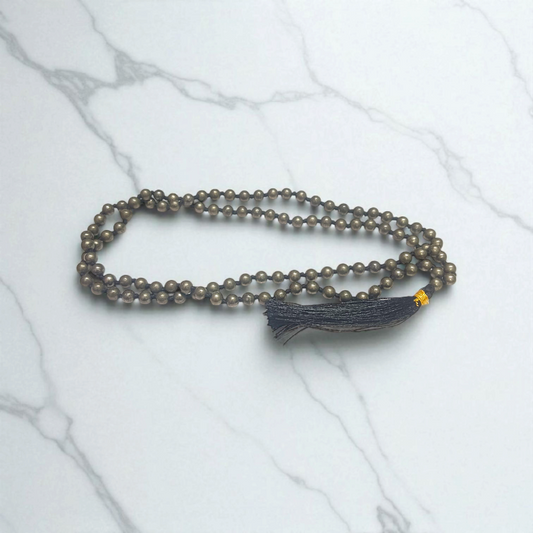 Raw Pyrite Mala 5-6MM | Natural Pyrite Beads for Abundance & Protection – Lab Certified Gurupujan