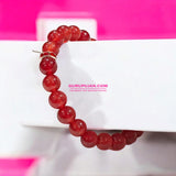 Red Agate Bracelet with 8MM natural beads, lab certified, stretchable design, promoting courage, vitality, and emotional stability.