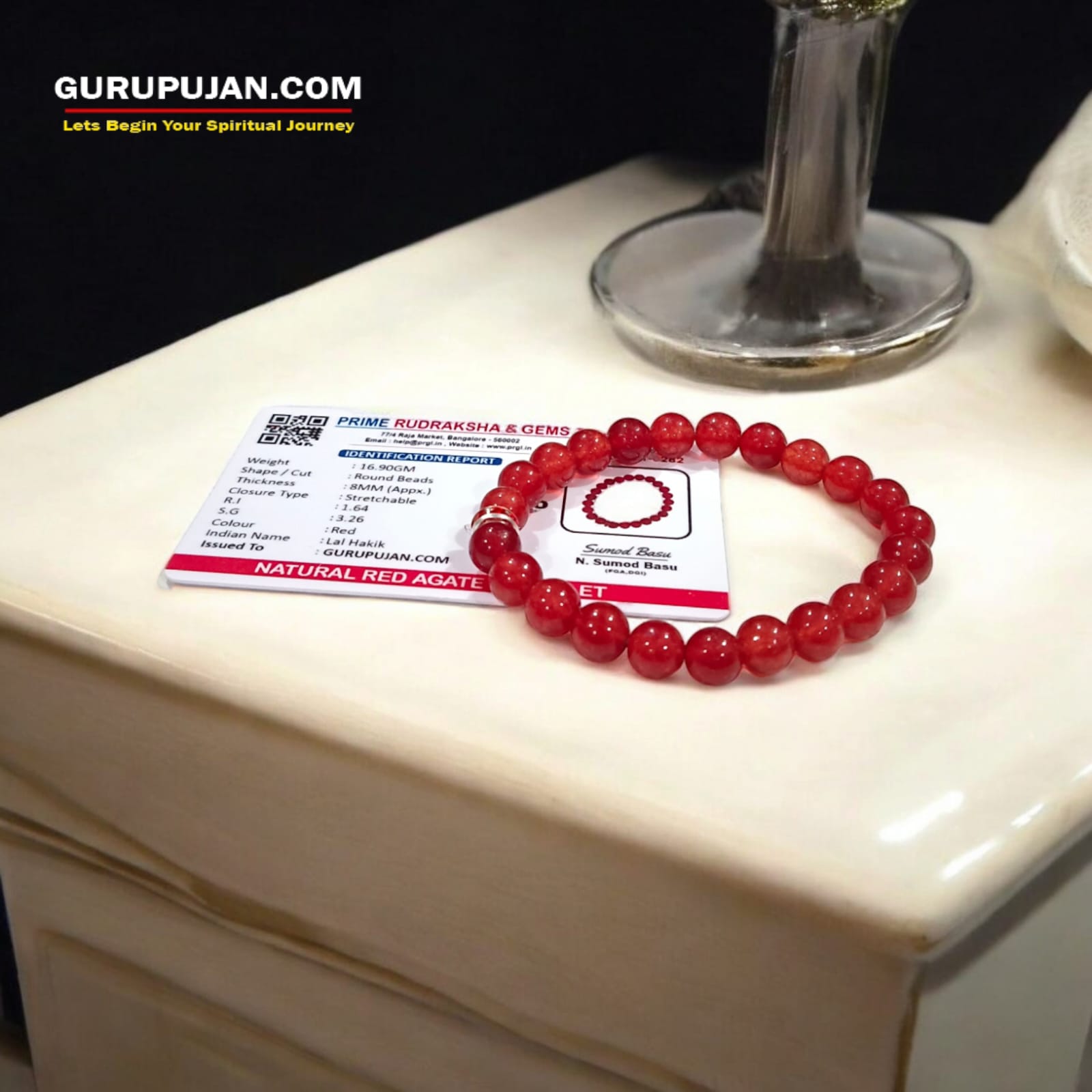 Red Agate Bracelet with 8MM natural beads, lab certified, stretchable design, promoting courage, vitality, and emotional stability.