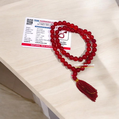 Red Agate Mala 54+1 Beads – Lal Hakik  Lab-Certified Spiritual Jaap Mala