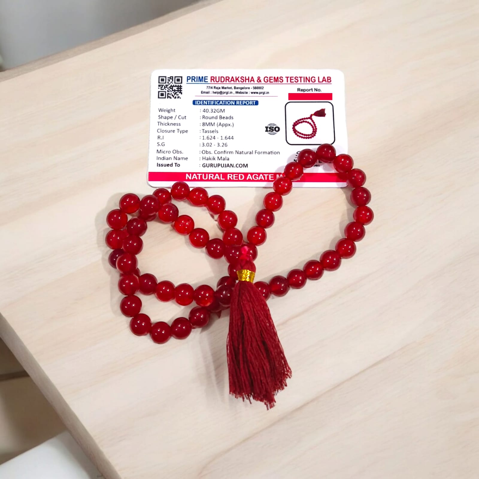 Red Agate Mala 54+1 beads, also known as Lal Hakik Mala, featuring 8MM beads, lab certified, perfect for jaap, meditation, and daily wear.
