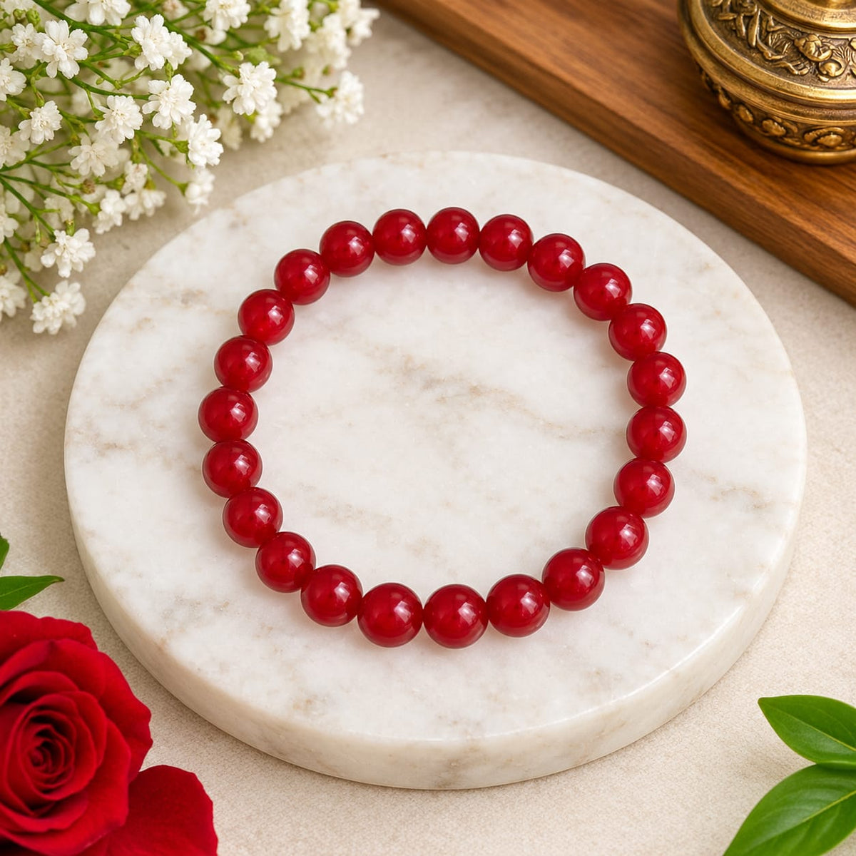 Red Agate Mala and Bracelet Combo Lab Certified for Meditation Healing and Daily Wear
