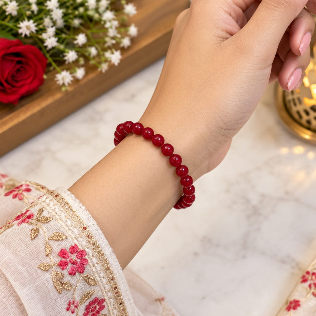 Red Agate Mala and Bracelet Combo Lab Certified for Meditation Healing and Daily Wear