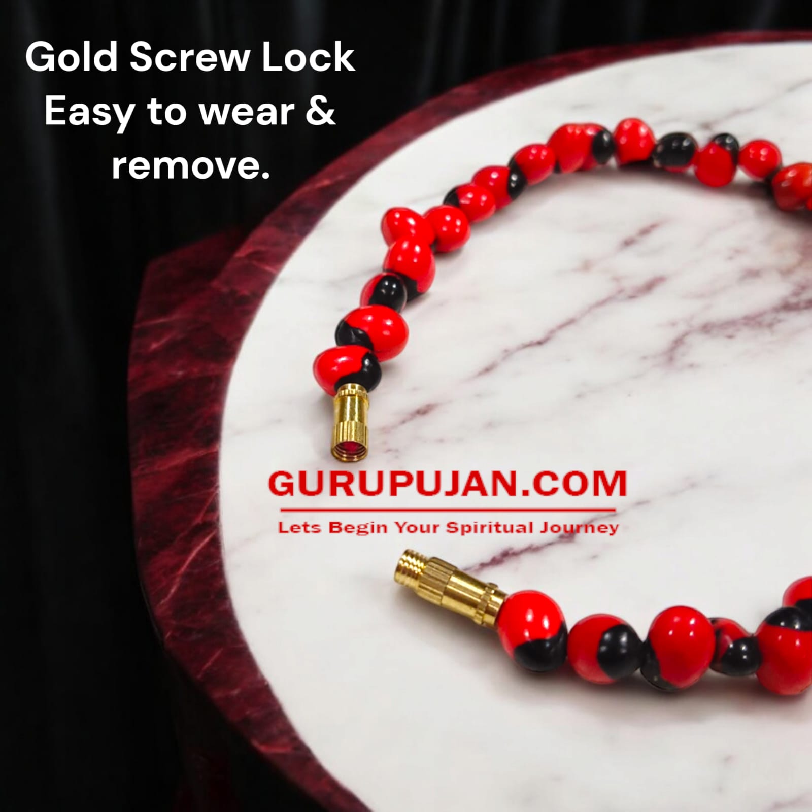 Red Gunja Bracelet made from natural red Ratti beads with a screw lock design, Lab Certified for authenticity.