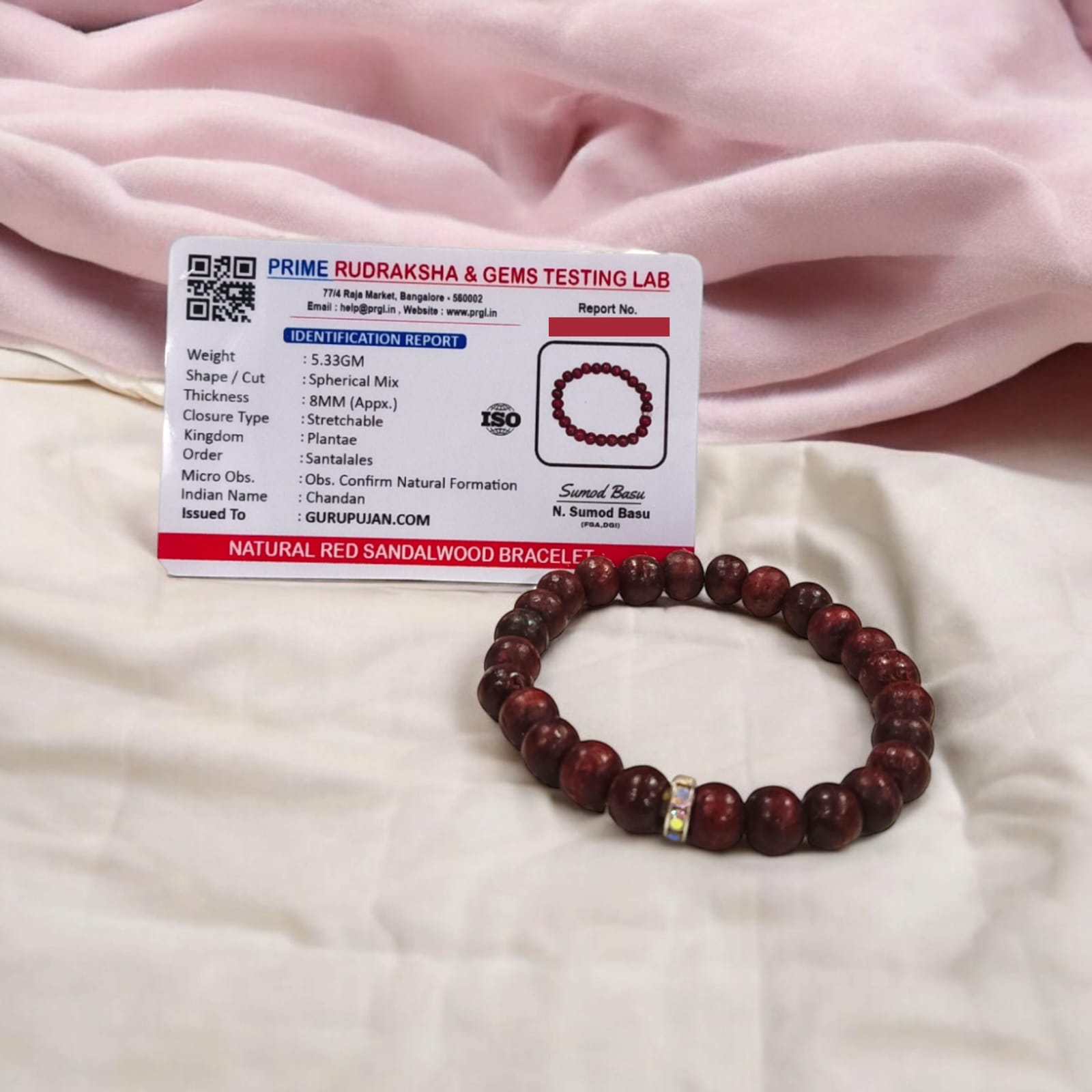 Red Sandalwood (Lal Chandan) Bracelet with 8MM lab-certified beads, stretchable design for meditation, focus, and inner peace
