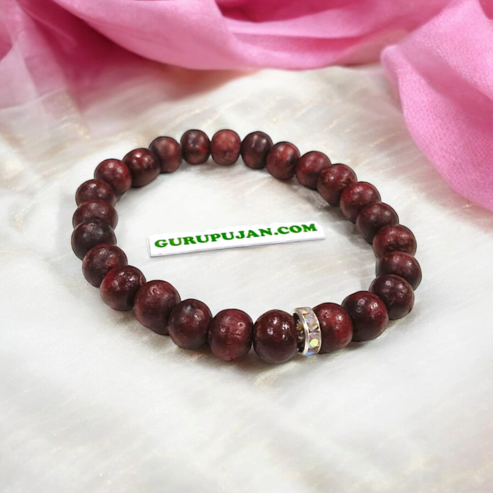 Red Sandalwood (Lal Chandan) Bracelet with 8MM lab-certified beads, stretchable design for meditation, focus, and inner peace