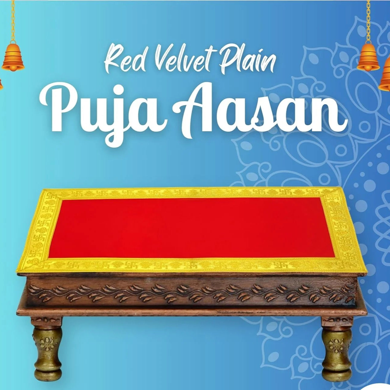 Red Velvet Aasan for Mandir, perfect for worship, Shri Aasan for placing idols and performing Puja, made of soft, luxurious velvet fabric.