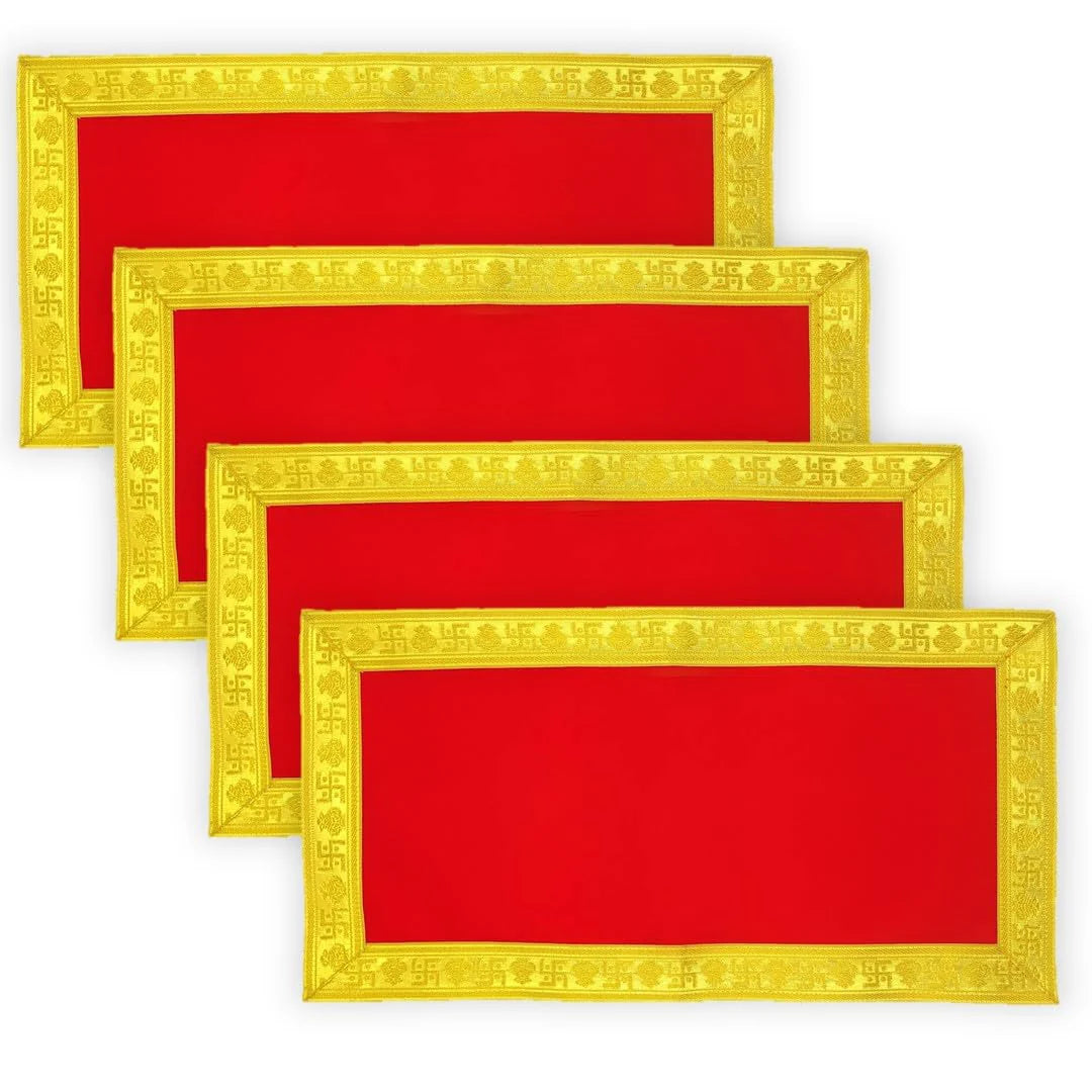 Red Velvet Aasan for Mandir, perfect for worship, Shri Aasan for placing idols and performing Puja, made of soft, luxurious velvet fabric.