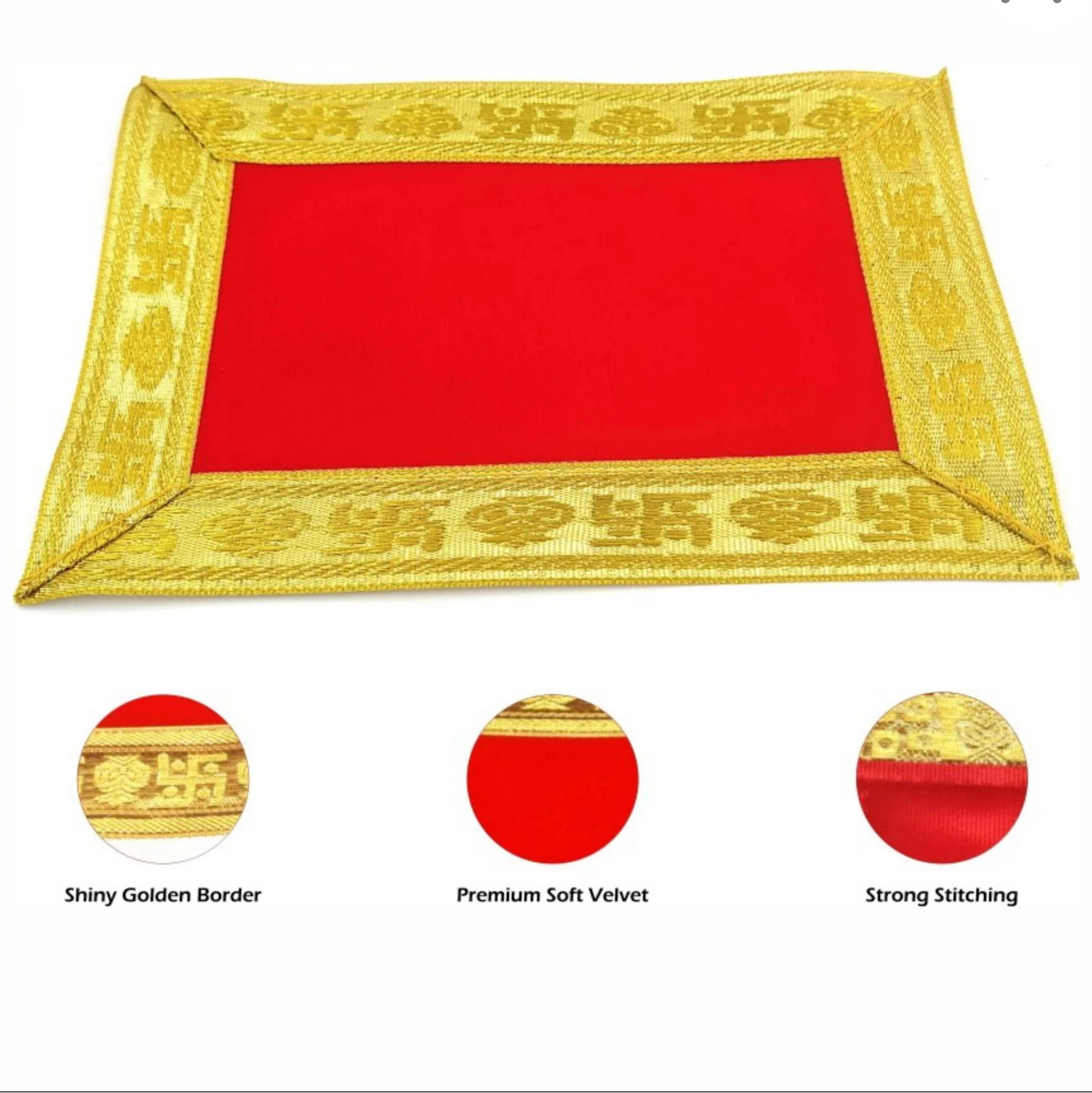Red Velvet Aasan for Mandir, perfect for worship, Shri Aasan for placing idols and performing Puja, made of soft, luxurious velvet fabric.