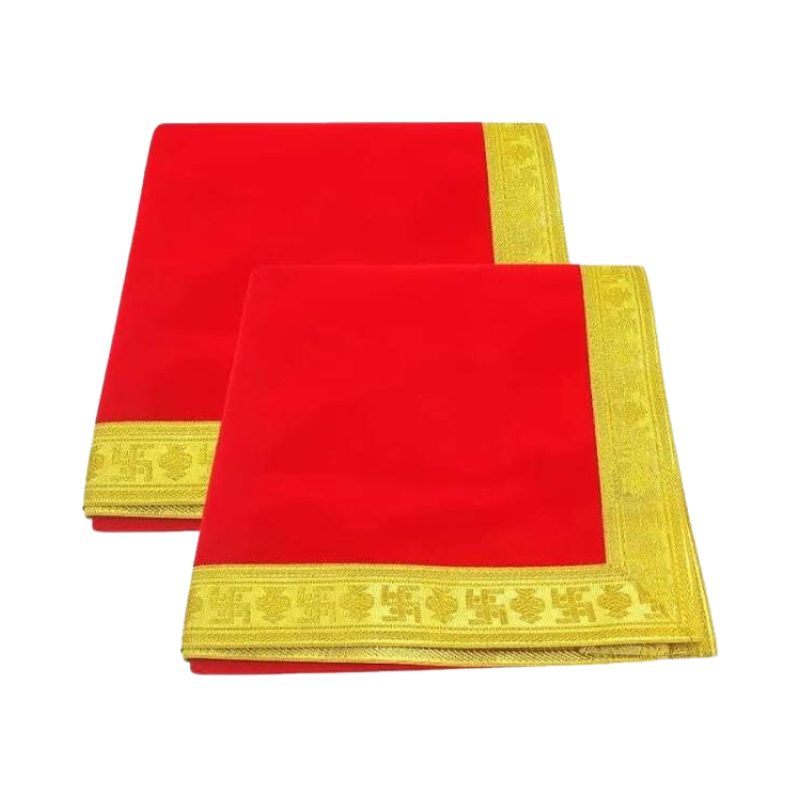 Red Velvet Aasan for Mandir, perfect for worship, Shri Aasan for placing idols and performing Puja, made of soft, luxurious velvet fabric.