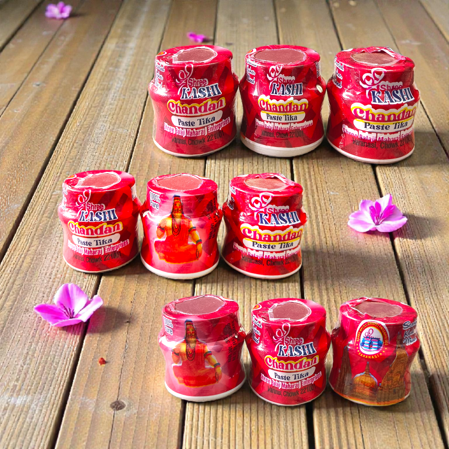 Red chandan paste tika container used for tilak and puja rituals