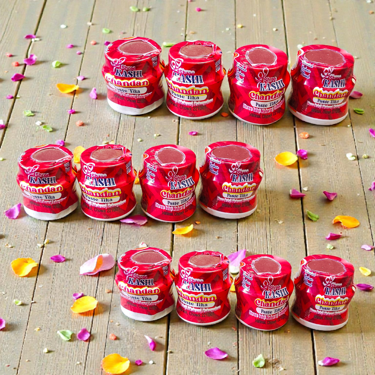 Red chandan paste tika container used for tilak and puja rituals