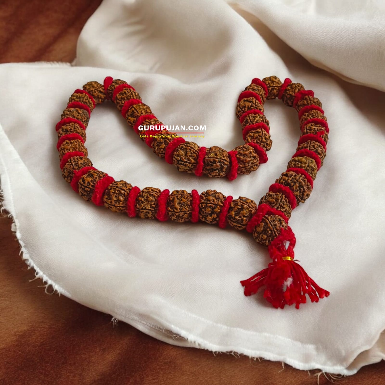 Rudraksha Kantha Mala with 5 Mukhi beads, lab-certified, available for Jaap and wearing, promoting spiritual growth and peace.