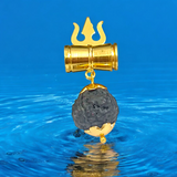 Rudraksha Locket with Brass Damru and Trishul Pendants, complemented by a free gold-plated chain, symbolizing Lord Shiva’s divine protection.