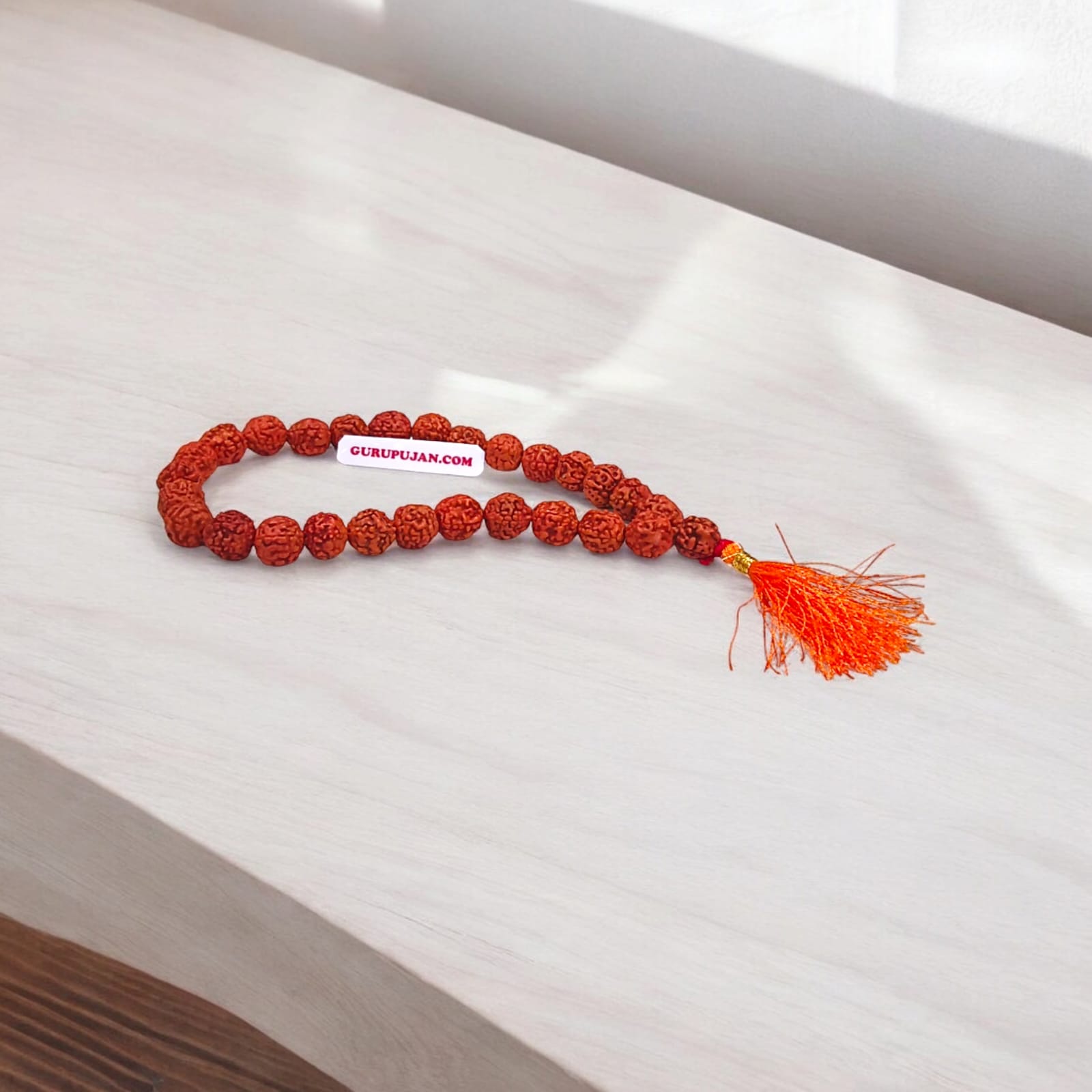 Rudraksha Mala 27+1 Beads, 11 MM natural 5 Mukhi Rudraksha Jaap Mala by Gurupujan, ideal for chanting and meditation anywhere.