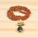 Rudraksha Mala with Gold Wired Design and Trishul Locket, offering divine protection and spiritual blessings from Lord Shiva