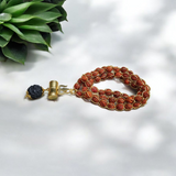 Rudraksha Mala with Gold Wired Design and Trishul Locket, offering divine protection and spiritual blessings from Lord Shiva
