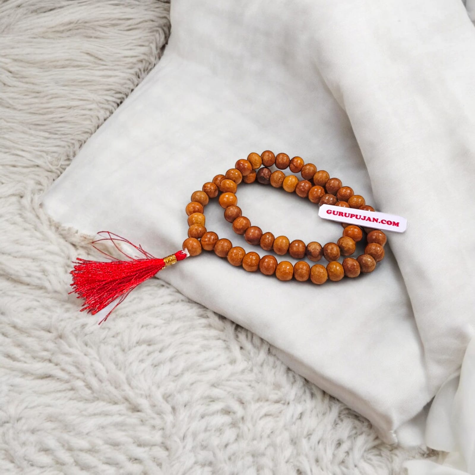 Safed Chandan Mala 54+1 beads, also known as White Sandalwood Mala, featuring 8MM beads, lab certified, ideal for jaap, meditation, and daily wear.