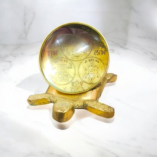 Sampoorna Shree Yantra On Tortoise - Magnifying Tortoise with Shree Yantra Engraving