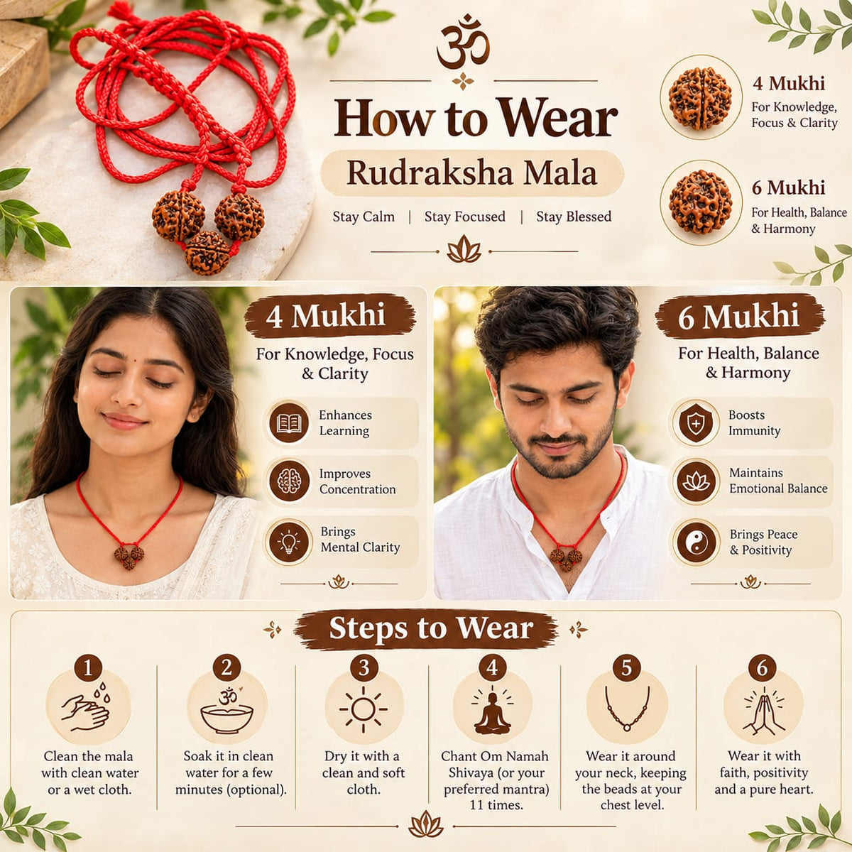 Saraswati Bandh Rudraksha Mala for Students with Original 4 and 6 Mukhi Nepal Rudraksha, Lab Certified Spiritual Beads for Study and Meditation