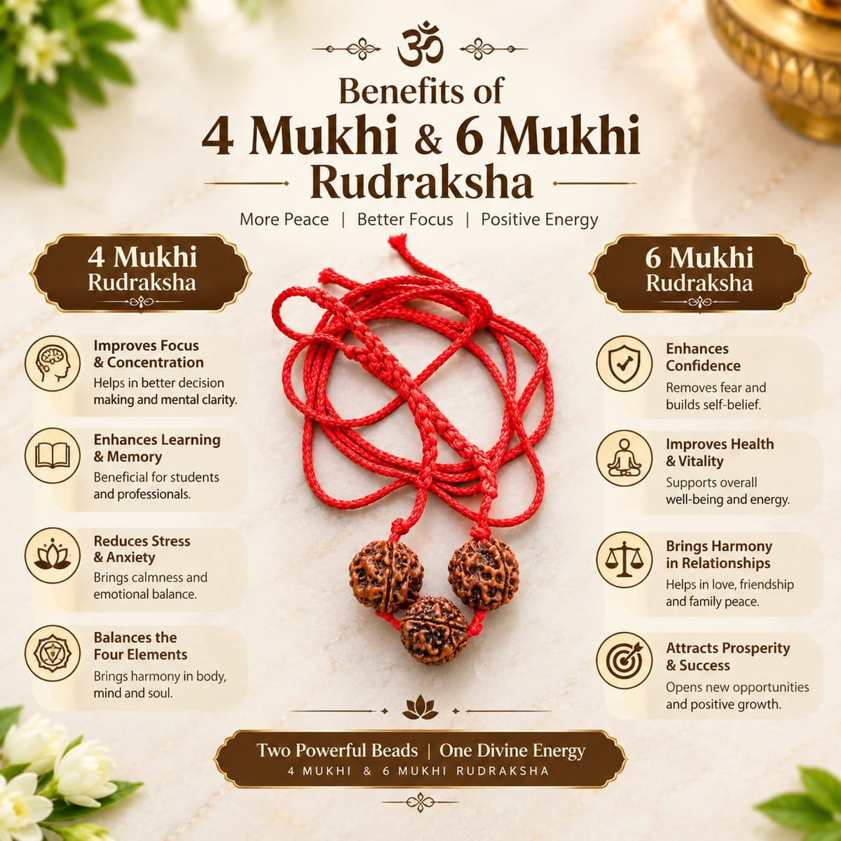 Saraswati Bandh Rudraksha Mala for Students with Original 4 and 6 Mukhi Nepal Rudraksha, Lab Certified Spiritual Beads for Study and Meditation