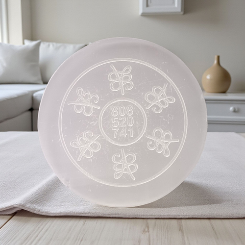 Selenite Charging Plate with Reiki Numbers | Meditation, Vastu, Healing – Gurupujan