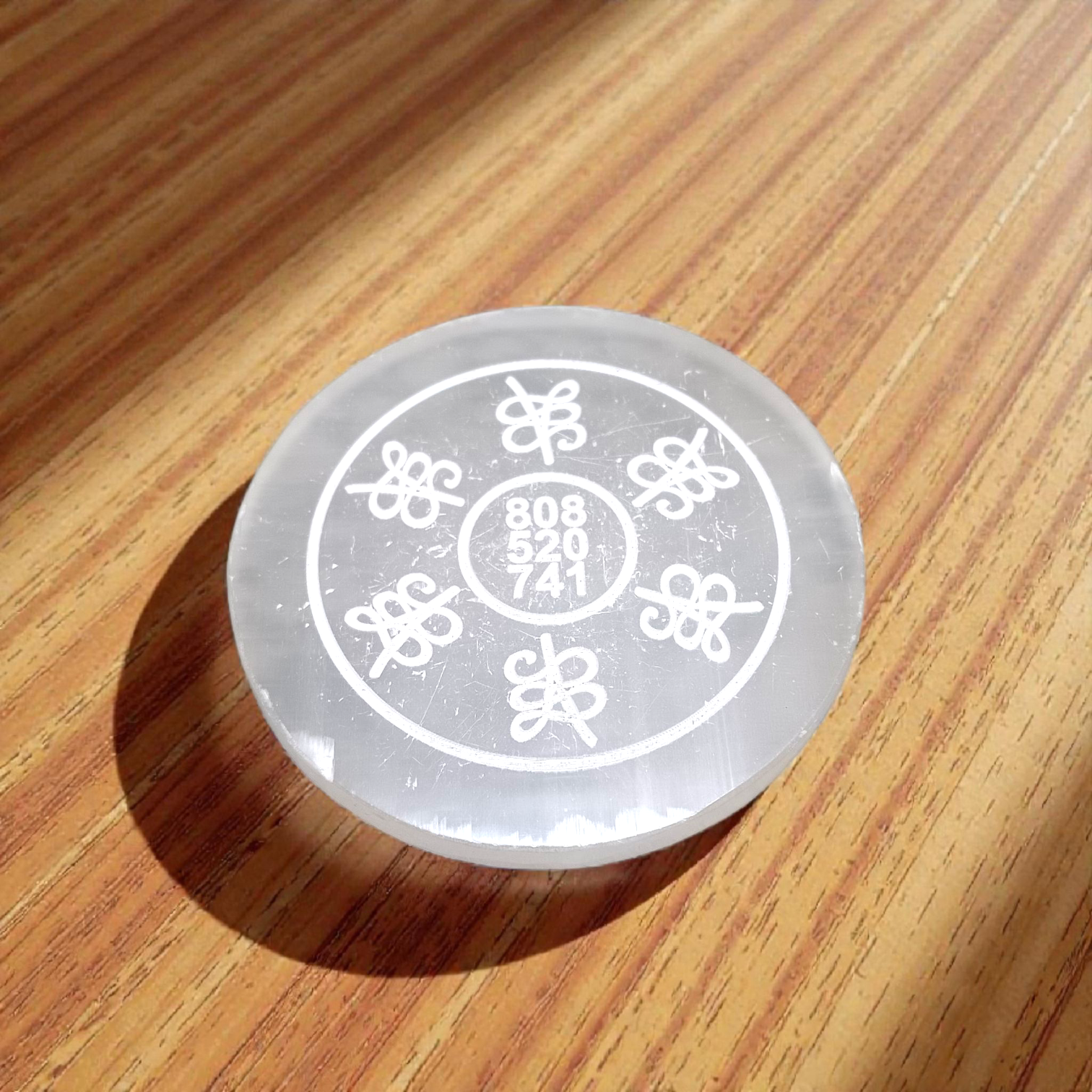 Selenite charging plate with carved Reiki healing numbers for Reiki healing, meditation, Vastu, pooja, manifestation, and crystal recharging