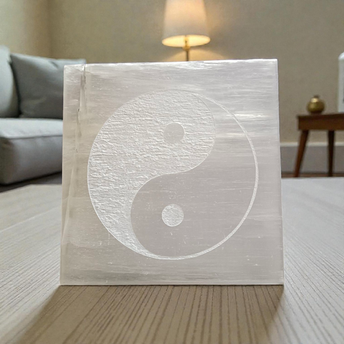 Selenite Engraved Charging Plate Coaster | Boost Clarity & Intuition – Lab Certified