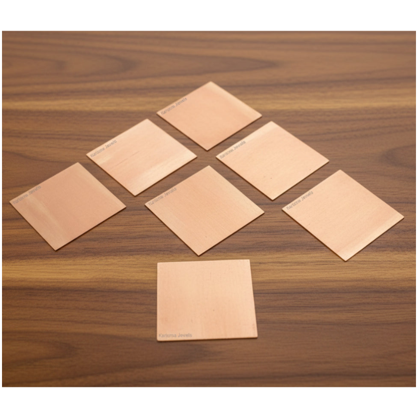 Set of 11 Copper Square Pieces (Copper Patra) used for Vastu correction, spiritual rituals, and energy enhancement.