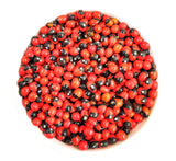 Set of 21 loose Gunja Seeds in red, white, and black colors, lab certified, ideal for creating malas, meditation, mantra chanting, and spiritual practices.