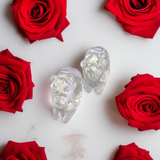 Set of 2 Sphatik Nandi idols, made from Sphatik crystal (Crystal Quartz), used for spiritual practices, Vastu remedies, and enhancing positive energy