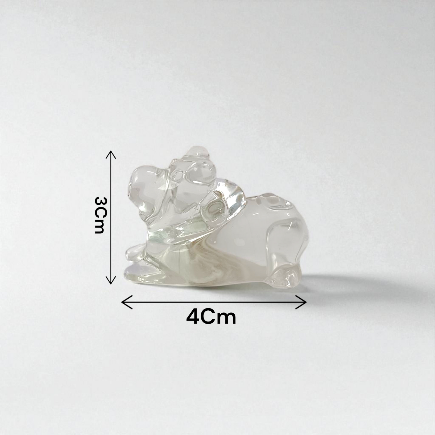 Set of 2 Sphatik Nandi idols, made from Sphatik crystal (Crystal Quartz), used for spiritual practices, Vastu remedies, and enhancing positive energy